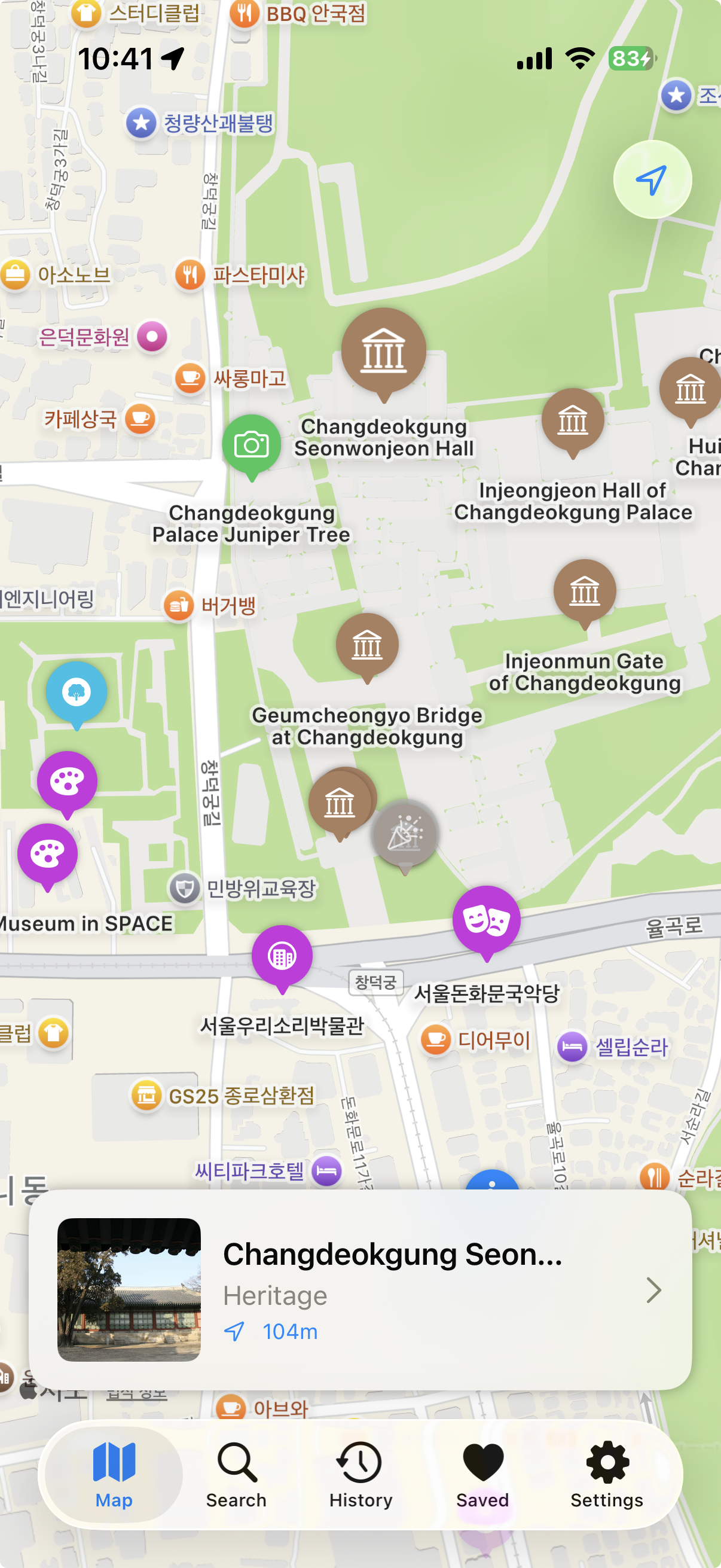 Map view showing cultural heritage sites